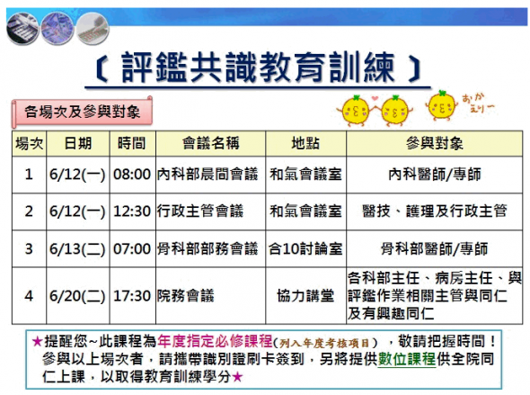 全院緊鑼密鼓迎戰評鑑　五場共識教育訓練陸續登場